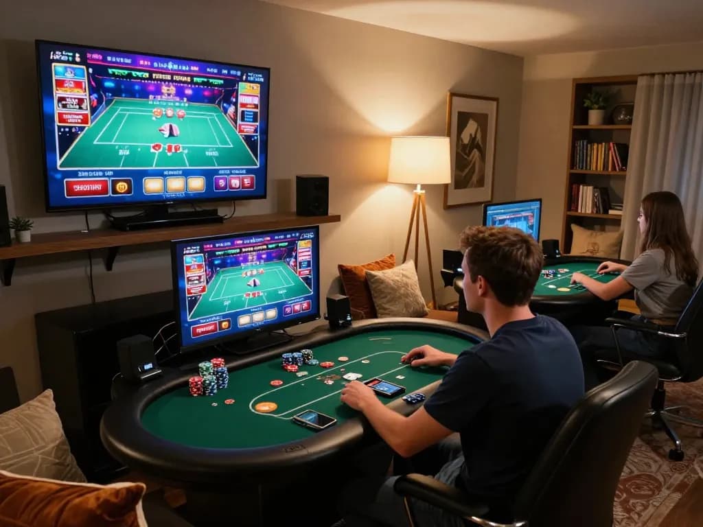 Engaging in strategic gameplay on b52club with vibrant online casino games in a cozy home setup