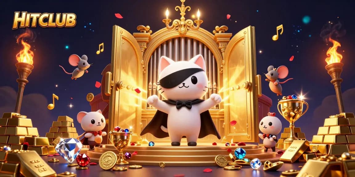 Join the excitement at HITCLUB with a dazzling casino scene featuring treasures bursting forth.