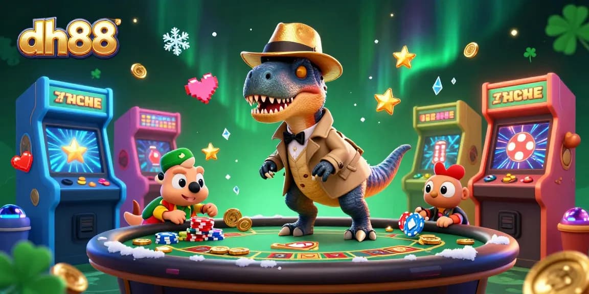 Winning big at dh88: A velociraptor card counter blends into a vibrant casino scene.