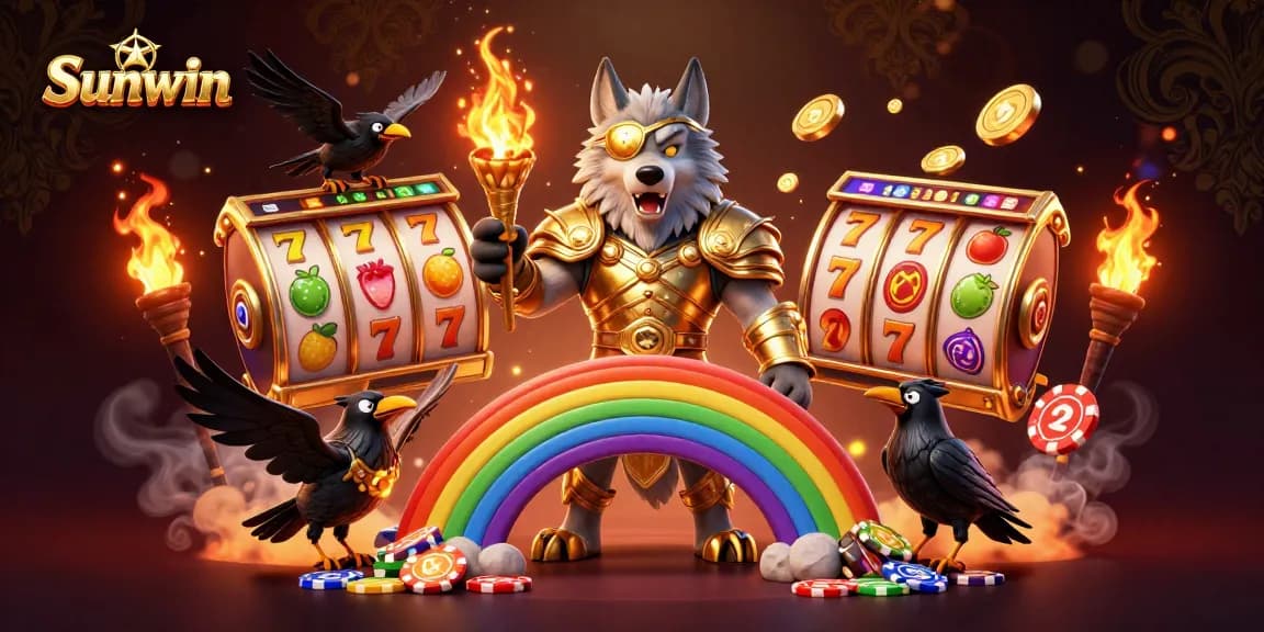 Sunwin captures the excitement of jackpot slots with Odin and ravens amid dynamic casino elements.