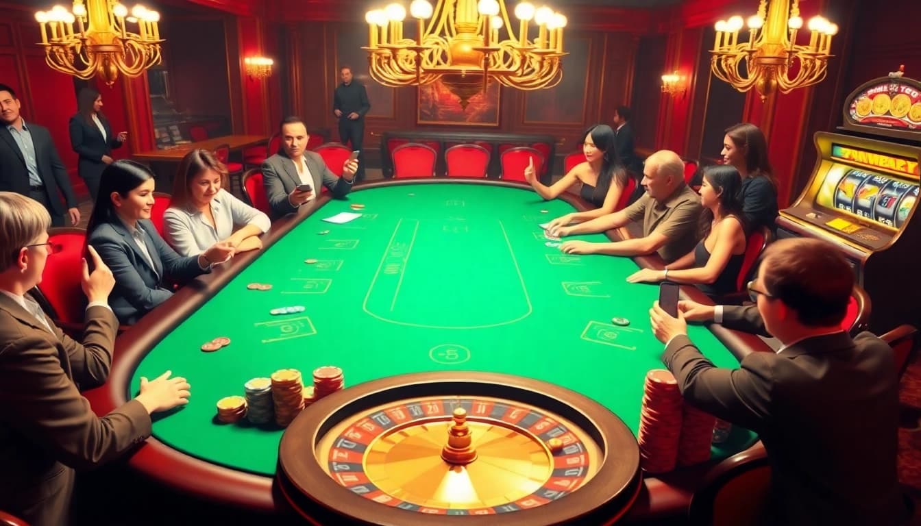 Experience the thrill of gambling at https://fb888.it.com/ with a captivating casino scene filled with poker games and exciting slots.