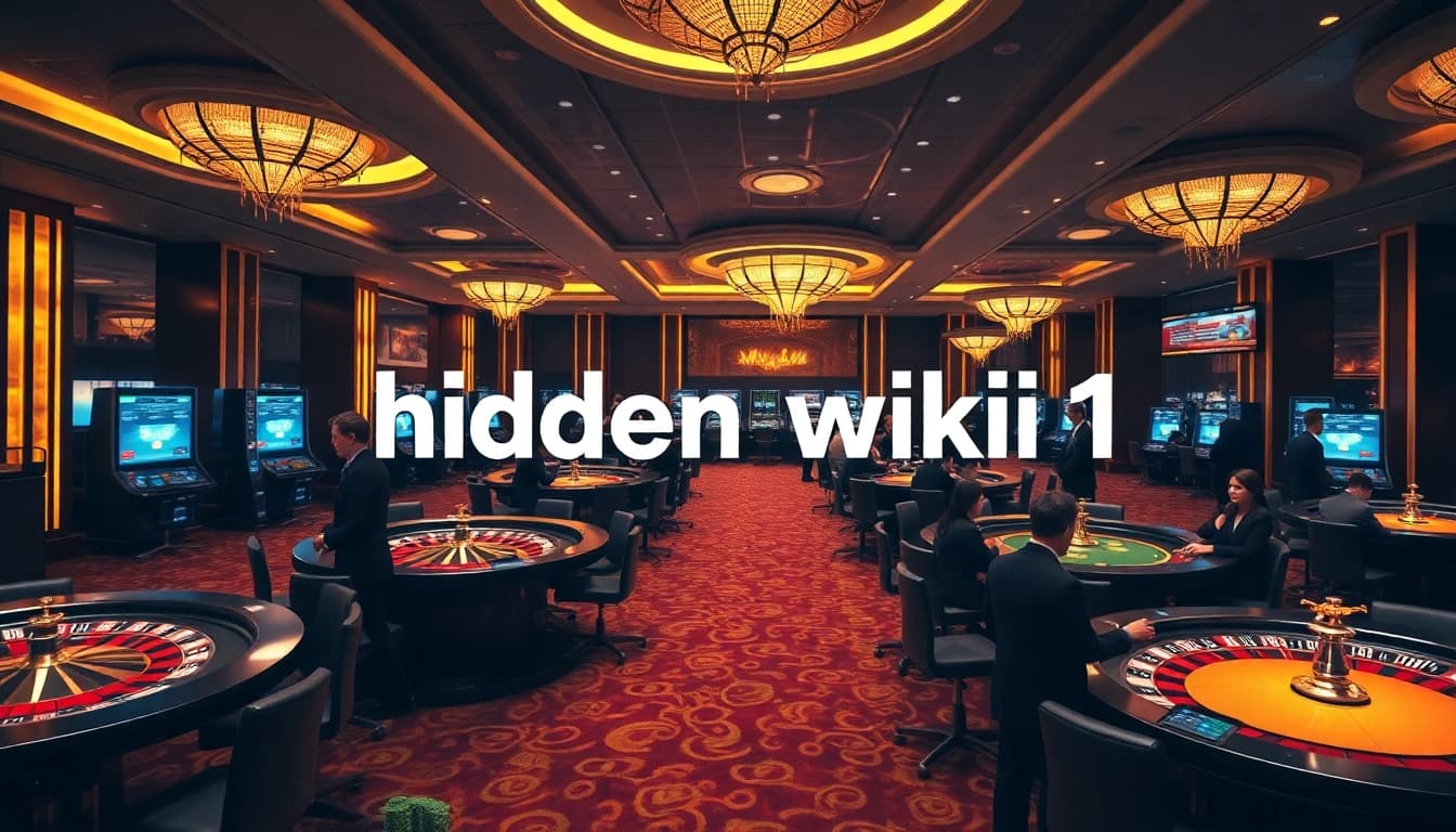 Exciting casino scene featuring roulette tables and poker games with hidden wiki 1 in the backdrop.