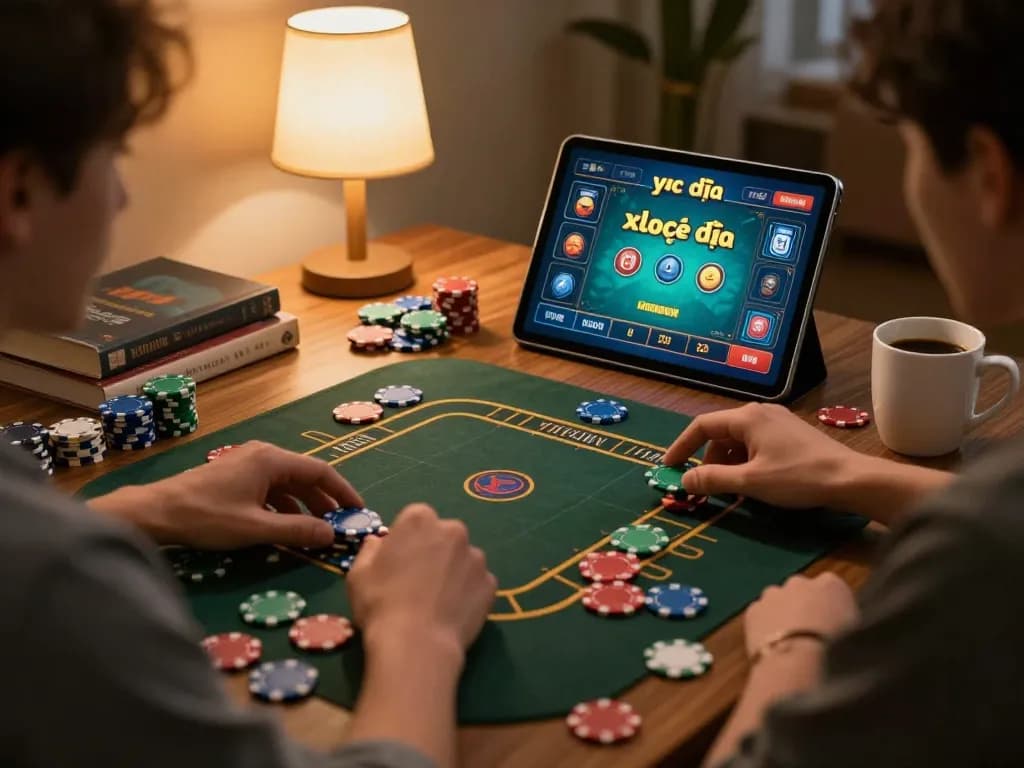 Engaging gameplay on xóc đĩa app showing a player in a cozy home setup.