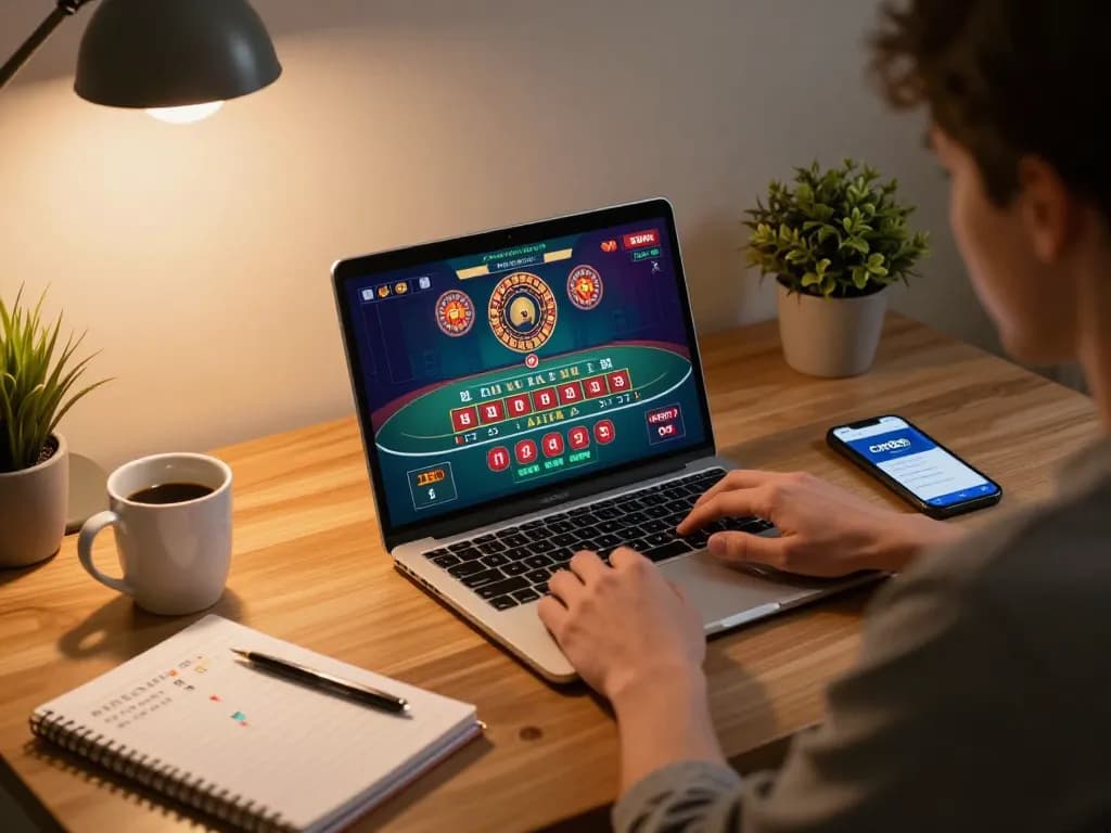 Engaged player enjoying cm88 online casino experience with live dealer games on a laptop.