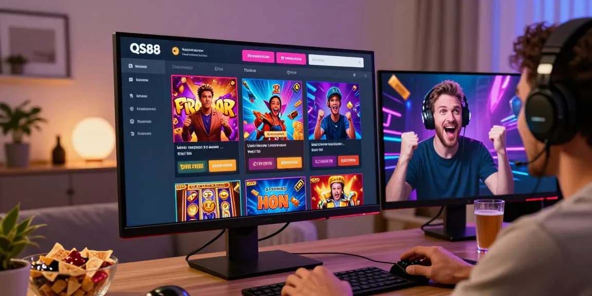Engaging online gaming experience on QS88 platform with vibrant visuals and a player enjoying various games.