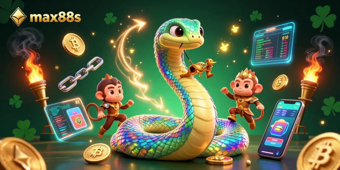 Engage with max88s using the playful monkey king and colorful serpent in an exciting casino scene.