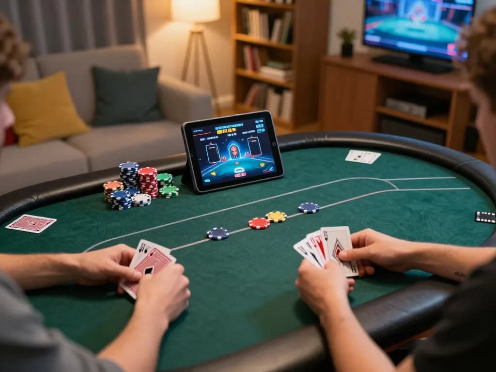 Xo88 uy tín shows a person enjoying online poker at home, emphasizing strategic gameplay.