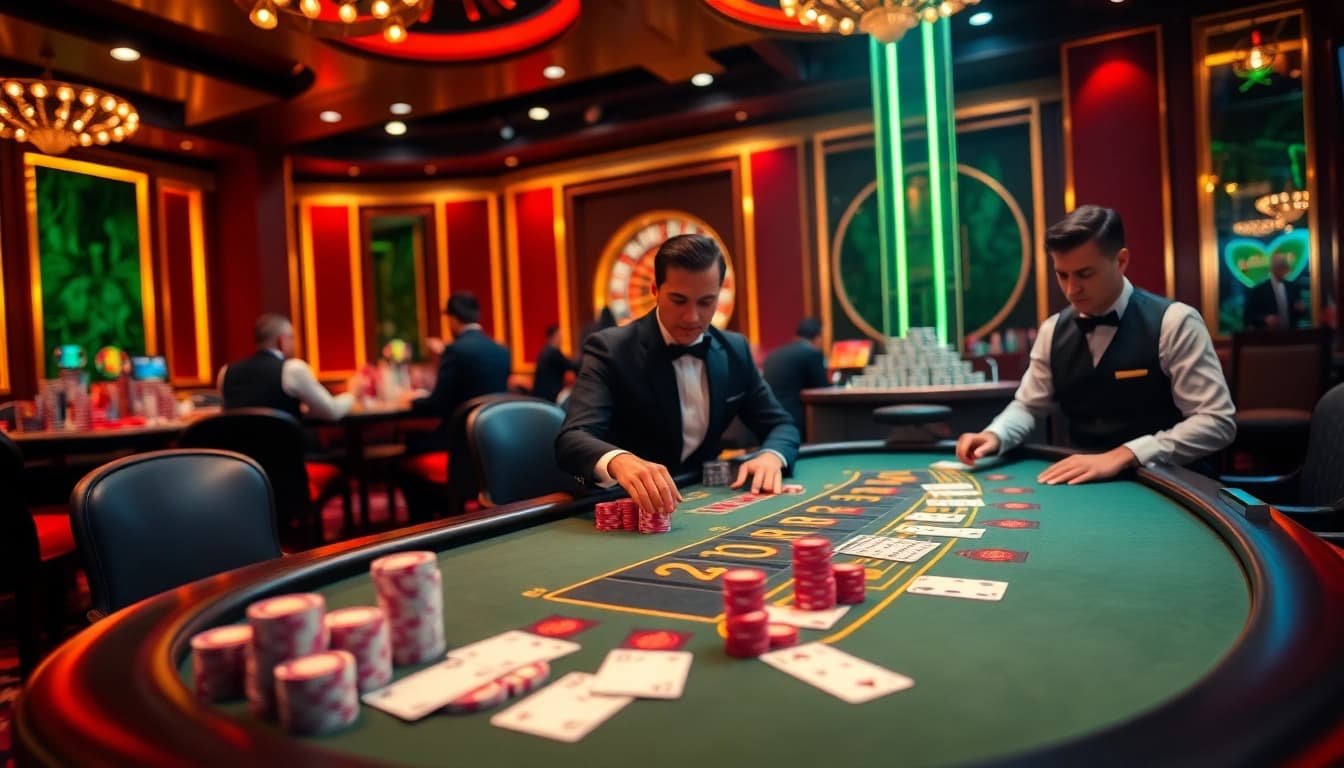 Experience the thrill of betting at nhà cái vin88 with an exciting blackjack table backdrop.