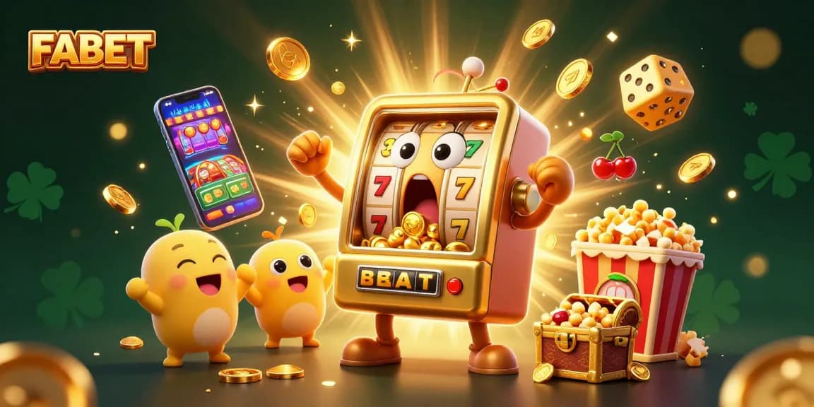 FABET's thrilling golden slot machine hitting a jackpot amid a vibrant casino explosion.