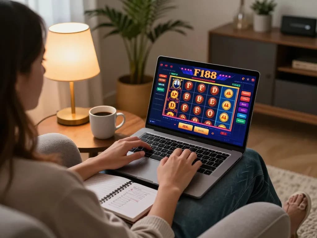 Engaging online gaming experience at F168 casino showcasing a comfortable home setup and strategic gameplay.
