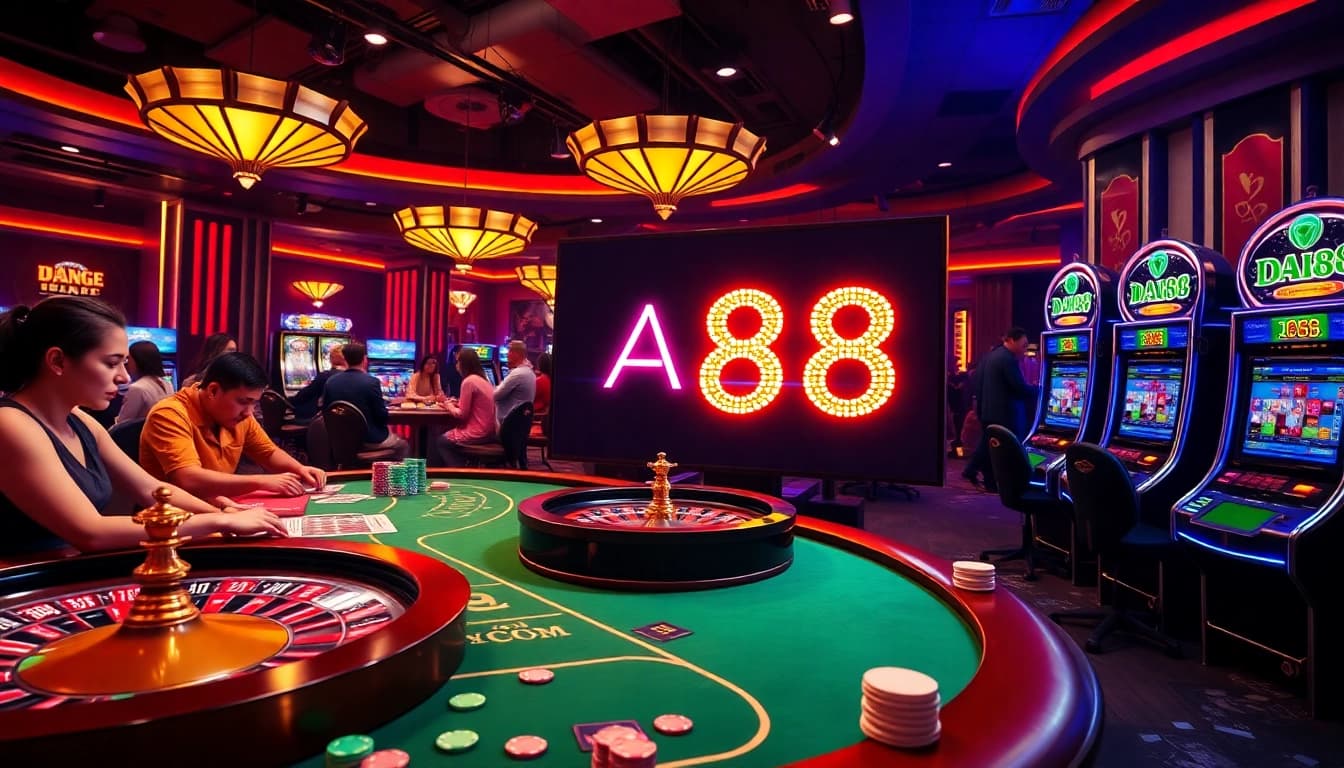 Experience the thrill of gambling with DA88 at vibrant casino tables filled with poker chips.