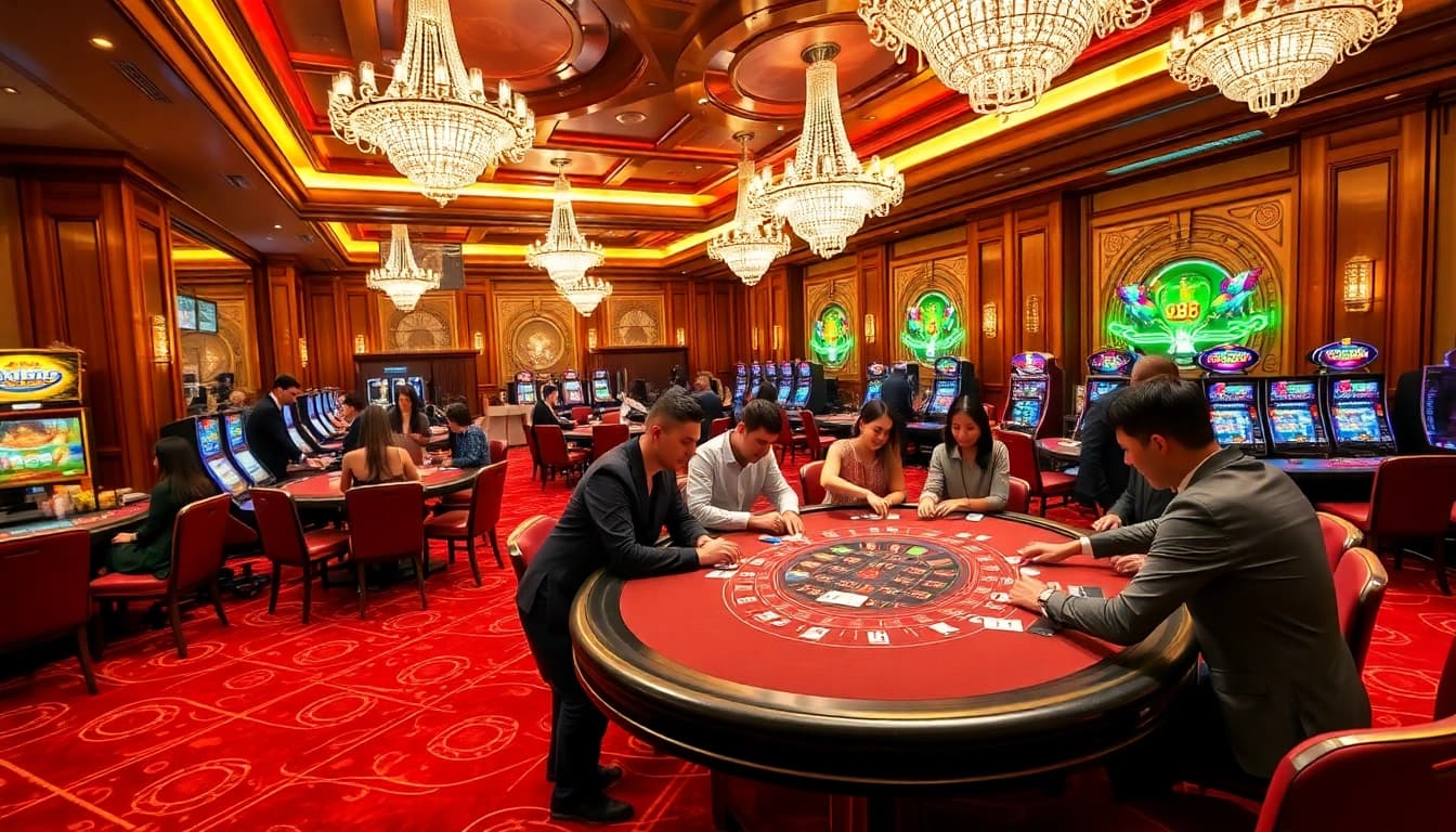 Players enjoying a thrilling game at the U88 casino table, surrounded by a vibrant atmosphere.