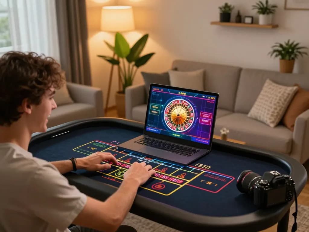 Player enjoying an exciting roulette game on 23WIN's online casino platform at home.
