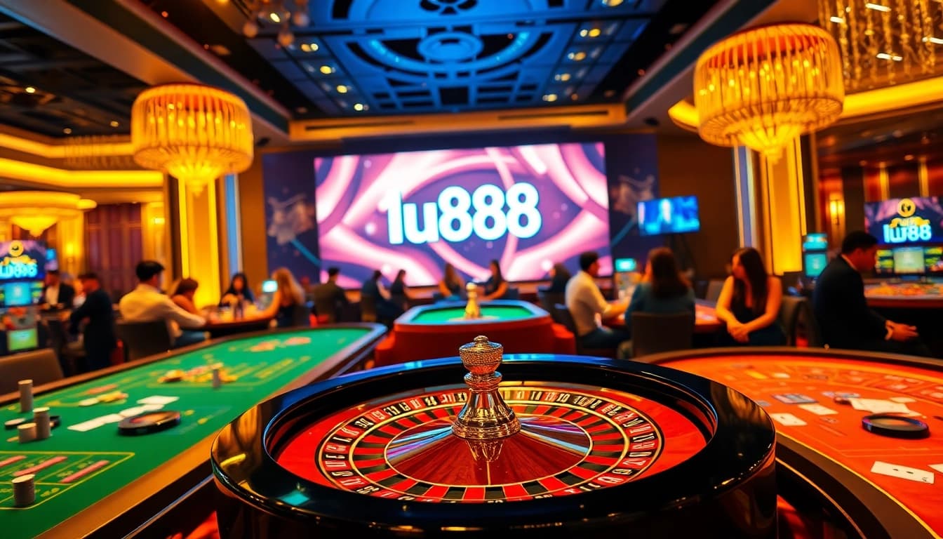 Exciting gambling scene at lu888 casino featuring roulette and card games.
