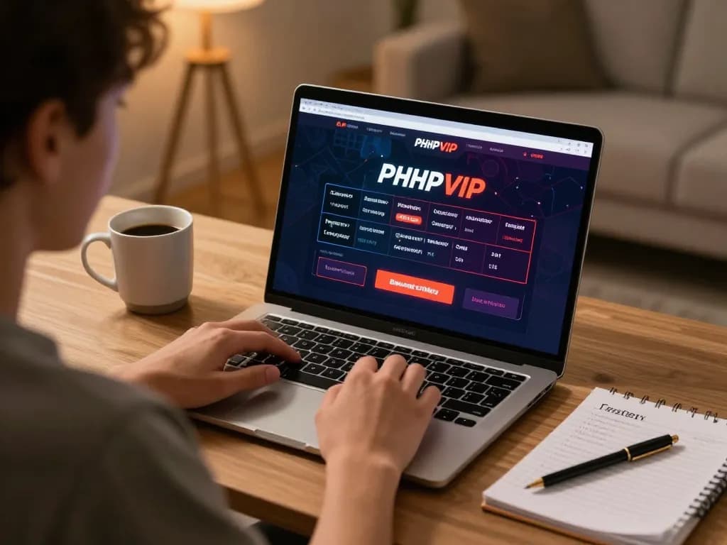 Person playing PHPVIP online casino game on laptop, showcasing responsible gaming atmosphere.