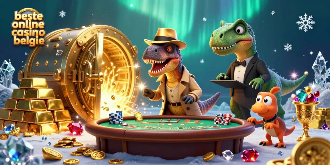 Experience the thrill of beste online casino belgie with a cartoon velociraptor at a blackjack table.