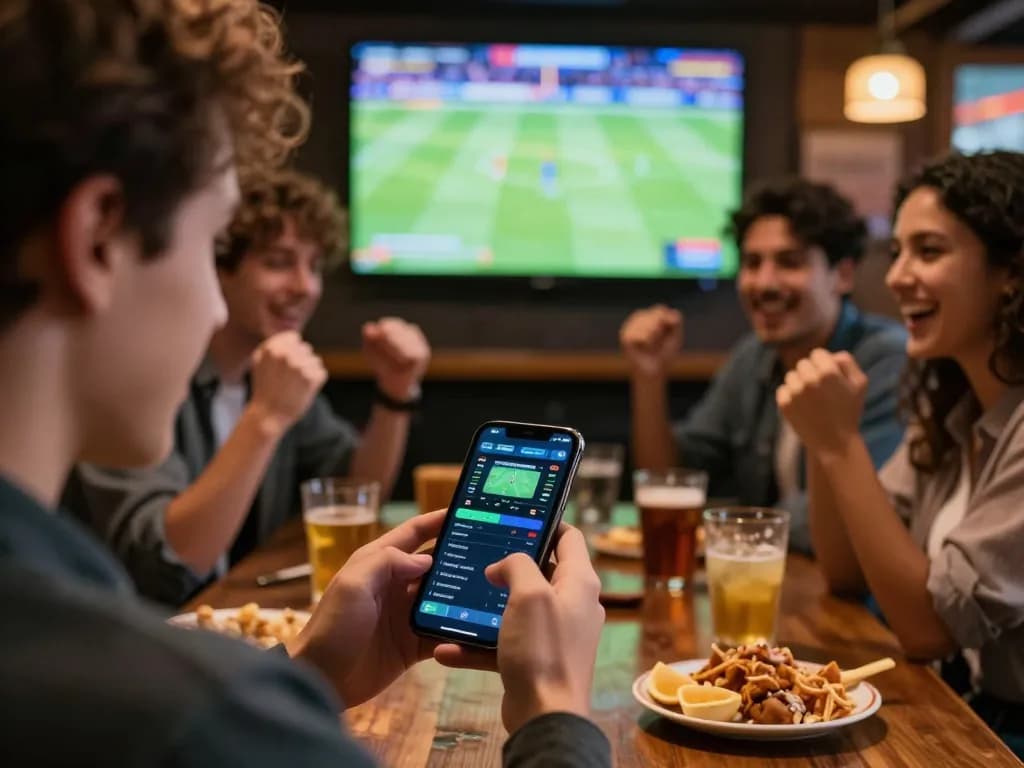 Experience the thrill of sports betting with Link Jun88 in a lively bar atmosphere.