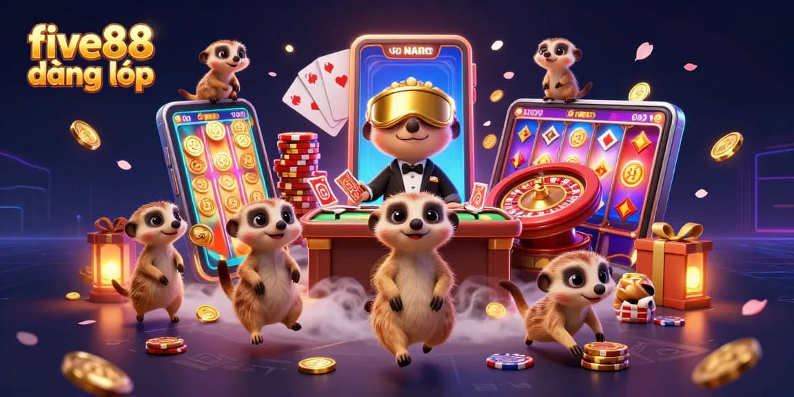 Engage with five88 đăng nhập through vibrant casino action featuring meerkats and gaming elements.