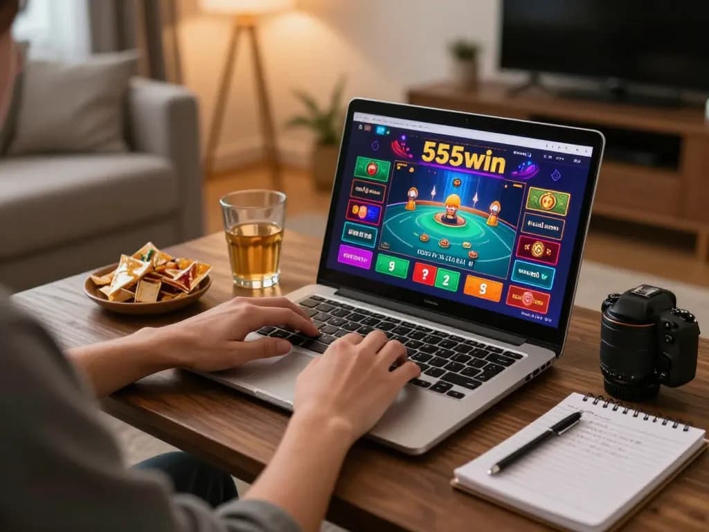 Engage with the 555win online casino experience, showcasing a player immersed in strategic gameplay.