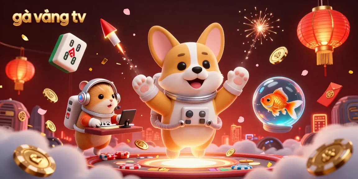 Engage with gà vàng tv's exciting casino atmosphere featuring a vibrant 3D scene with characters orchestrating a cosmic adventure.