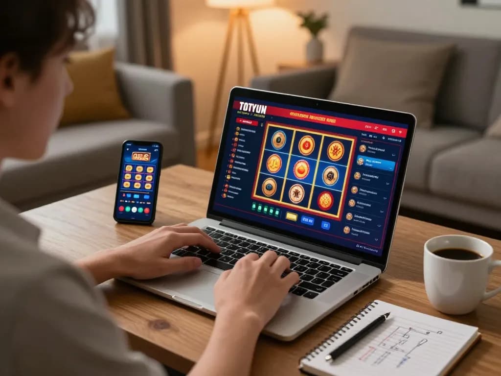 Engaging in online betting with Link nhà cái Bom88 on a laptop, featuring a vibrant casino app.