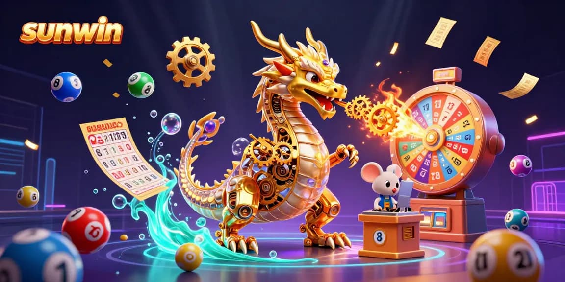 Engage with the thrilling "sunwin" casino experience featuring dynamic lottery elements and a golden dragon.