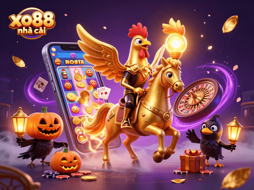 Engage with xo88 nhà cái in a vibrant casino scene featuring a golden rooster and gaming elements.