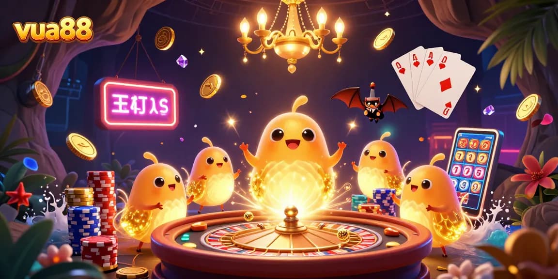 Experience thrilling gameplay with vua88 as glowworms illuminate a vibrant casino scene.