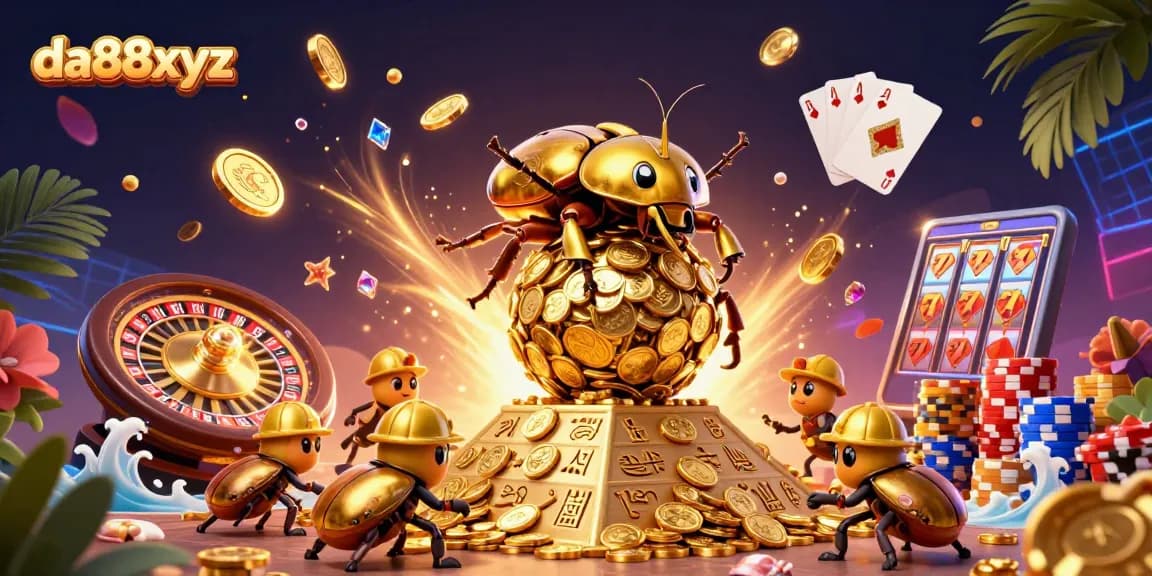 Experience the excitement of da88xyz with golden coins cascading and vibrant casino elements.