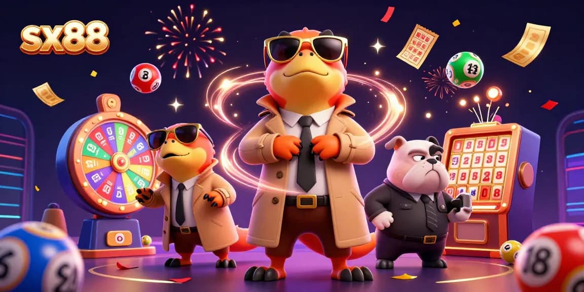 Experience the excitement of sx88 with vibrant lottery balls and jubilant casino elements.