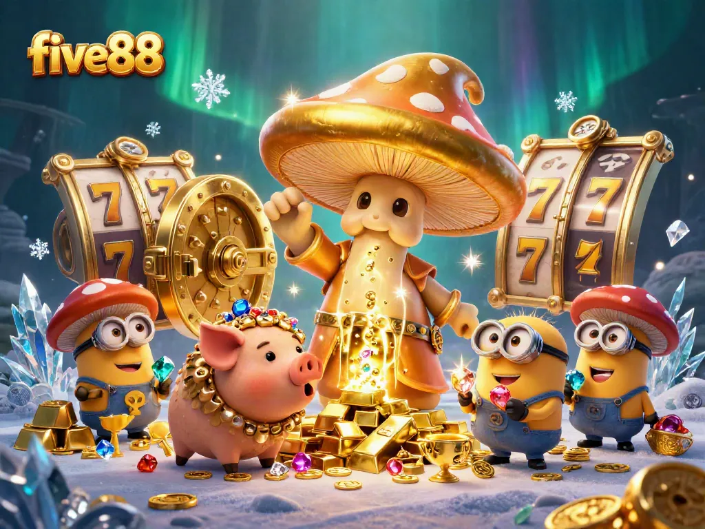 Engage in thrilling gaming adventures with five88 in a lively casino scene filled with treasures.