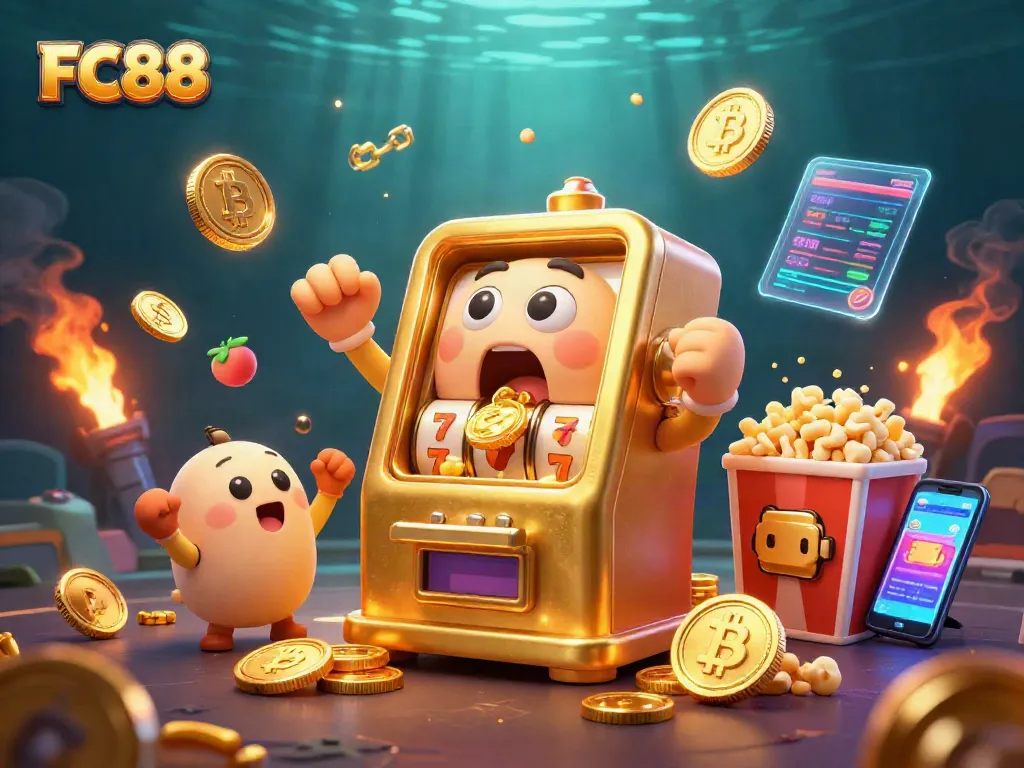 FC88 slot machine hits a jackpot, surrounded by cheering baby slots and coins, in a vibrant 3D casino scene.