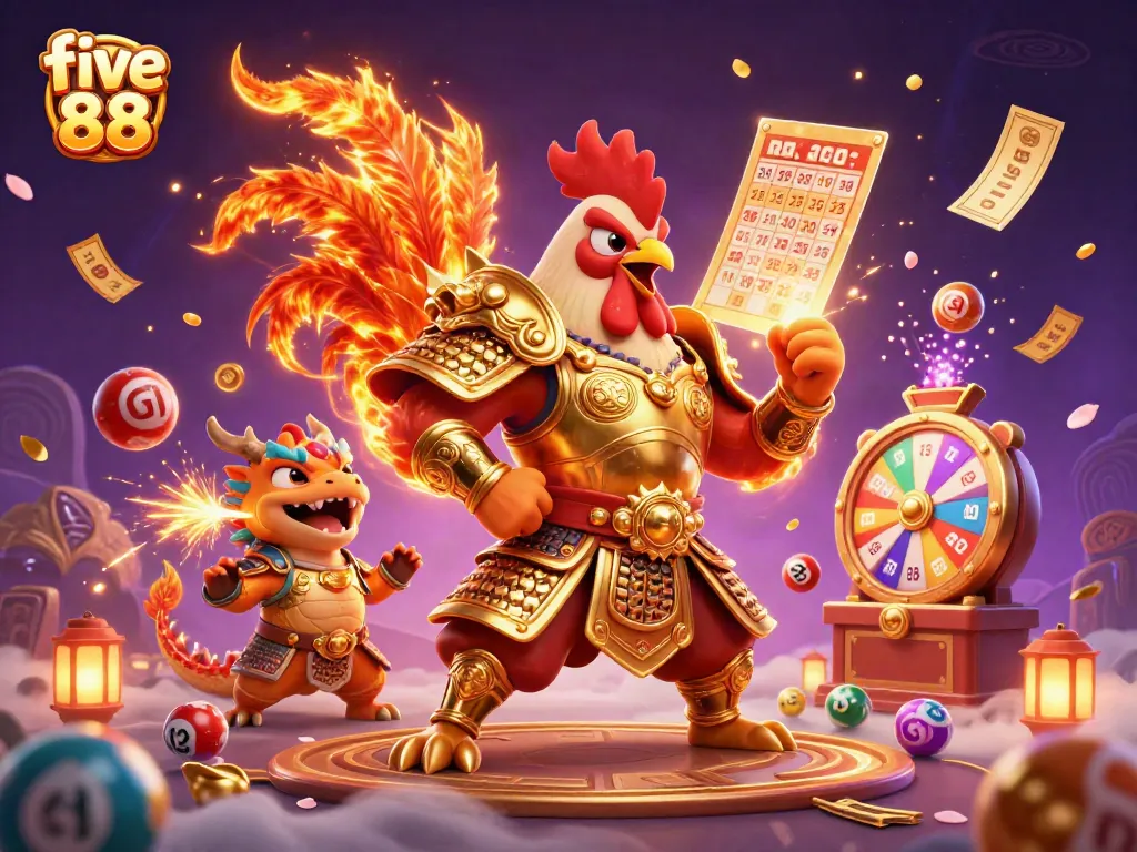 Engage with exciting games at five 88, featuring vibrant characters and dynamic lottery elements.
