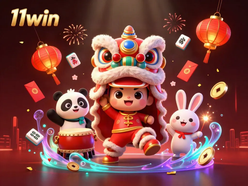 Engage with the exciting 11win gambling experience through a festive, vibrant, and detailed illustration.