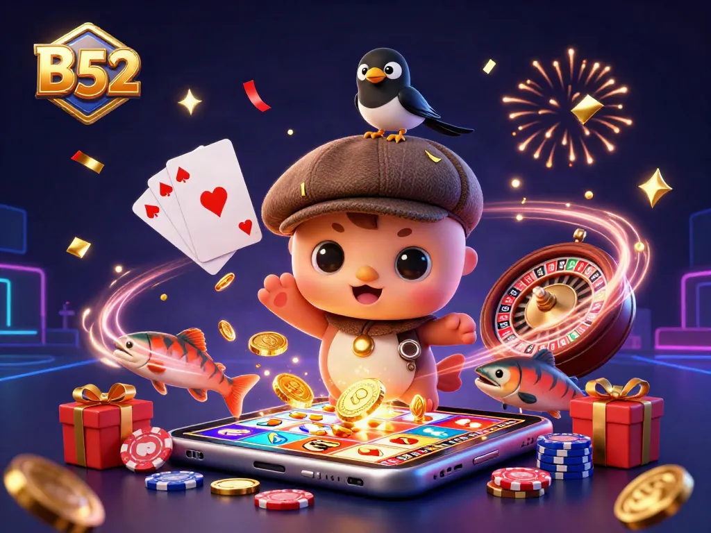 B 52 invites gamers to spin colorful slot reels and celebrate wins with playful characters