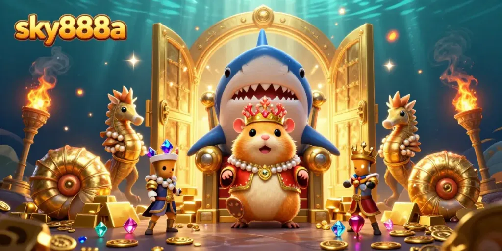 Experience thrilling casino games at sky888a with vivid 3D characters and treasure visuals.