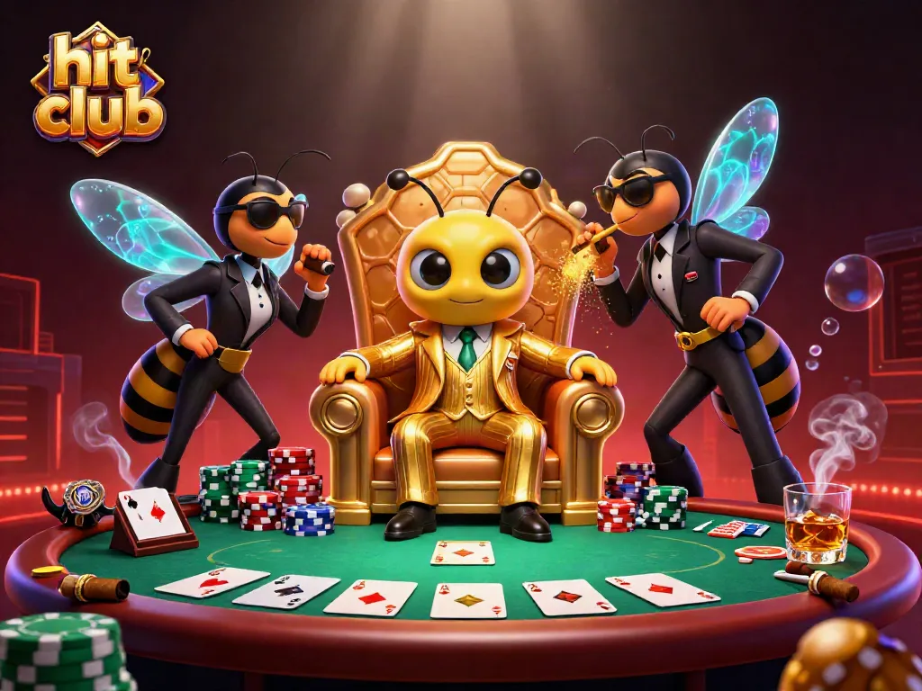Join the thrilling action at hit club, where a cartoon mob boss oversees a bustling poker scene.