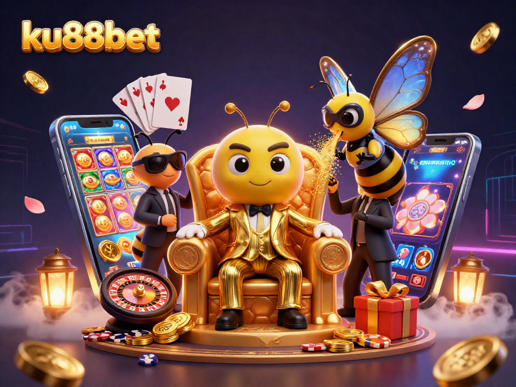 Experience thrilling action at ku88bet with an immersive 3D casino scene filled with lively characters and gaming elements.