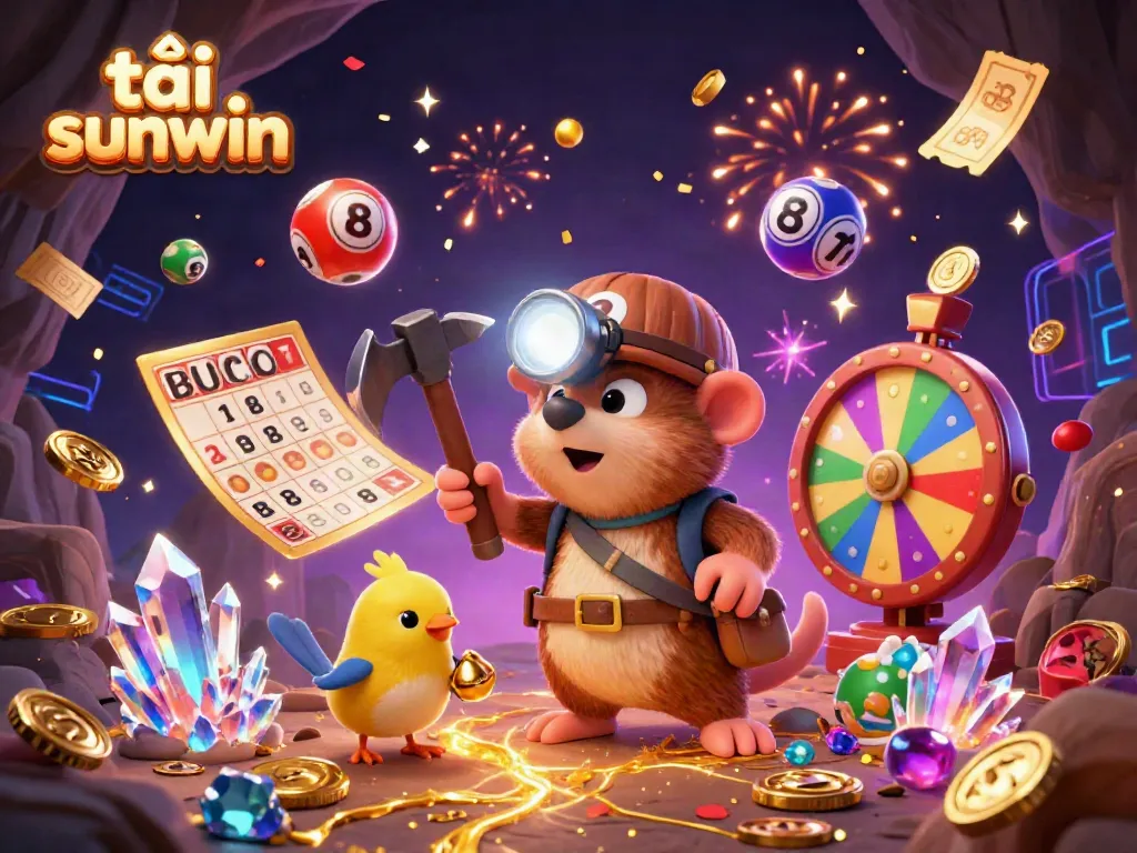 Engage in exciting gaming adventures while tải sunwin with vibrant lottery balls and gold coins raining down, showcasing the fun of online gambling.