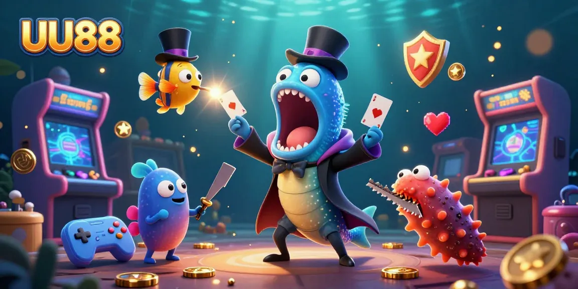 Experience exciting gameplay at UU88 with unique characters and vibrant casino elements in this 3D scene.