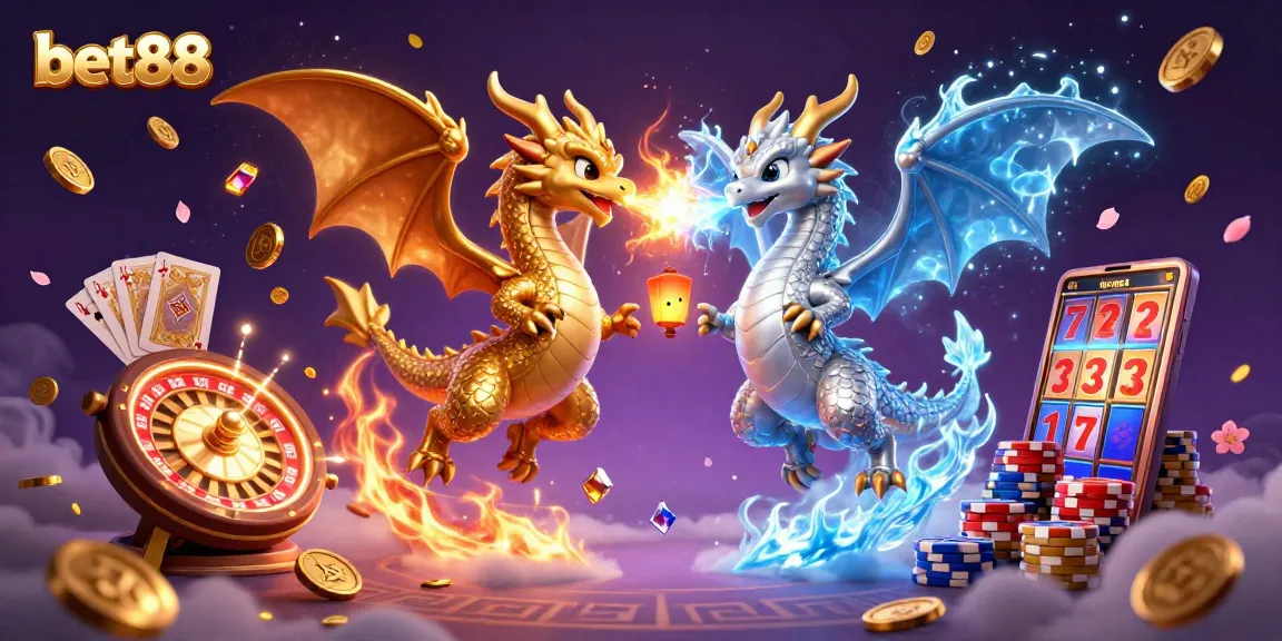 Win exciting games at bet88 while enjoying the magic of dragons in a dynamic casino scene.