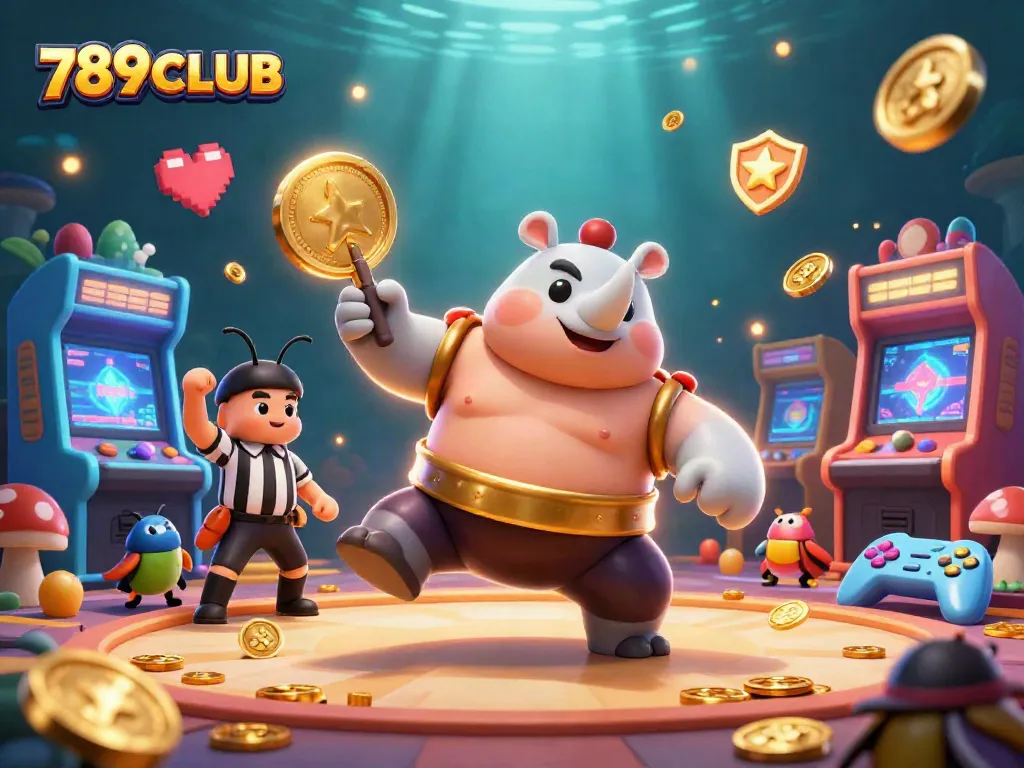 Experience thrilling gaming action with 789CLUB's vibrant illustration featuring unique casino-themed characters.