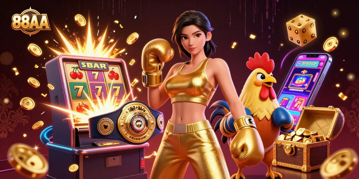 Engage with 88AA's vibrant casino atmosphere featuring dynamic slot machines and lively characters.
