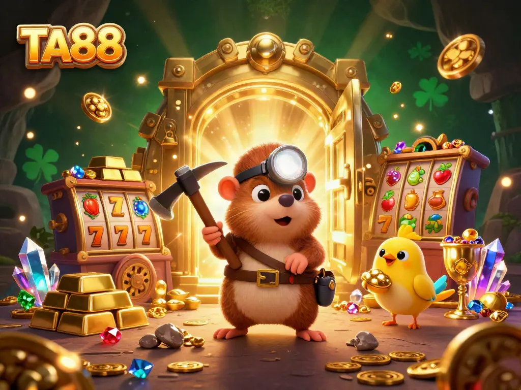 Bet on vibrant TA88 casino rewards as a treasure hunter mole discovers riches and slots.