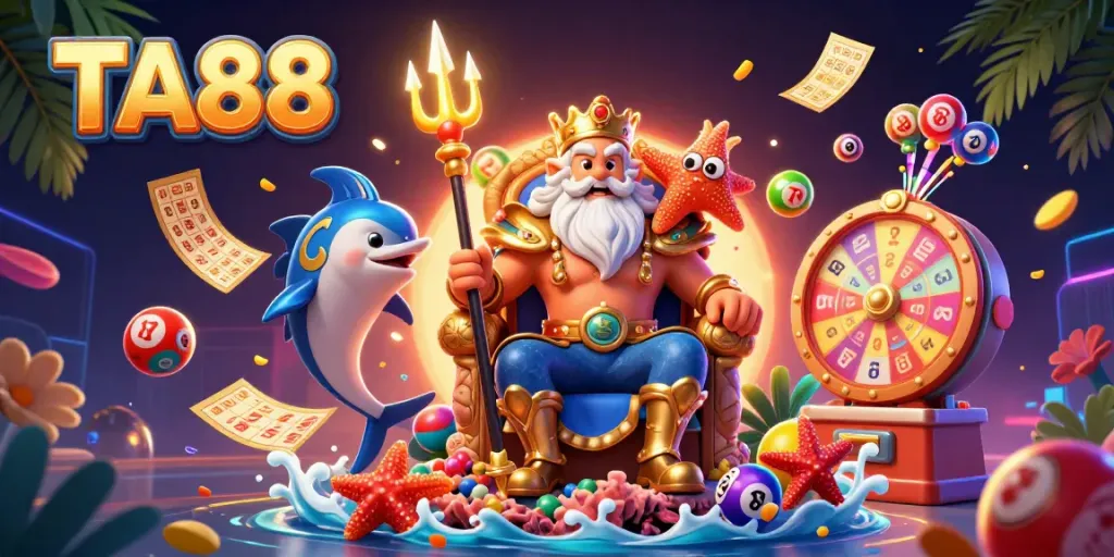 Experience the vibrant excitement of TA88 with colorful lottery elements and treasure.