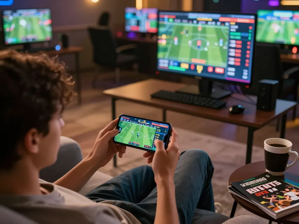 Experience thrilling action at Link nhà cái Say88 while placing sports bets on a smartphone in a cozy setting.