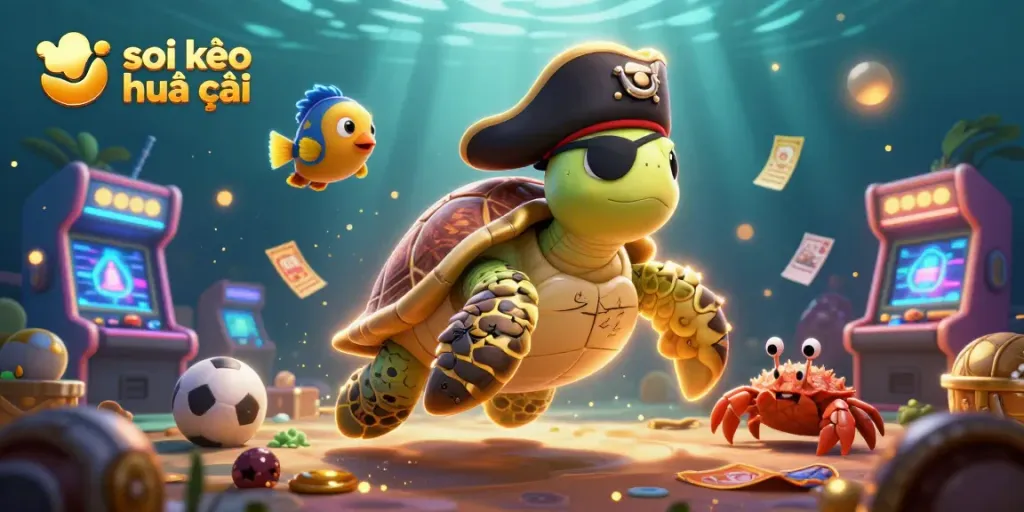 Engage in expert soi kèo nhà cái analysis with a dynamic scene of cartoon characters and vibrant casino elements.