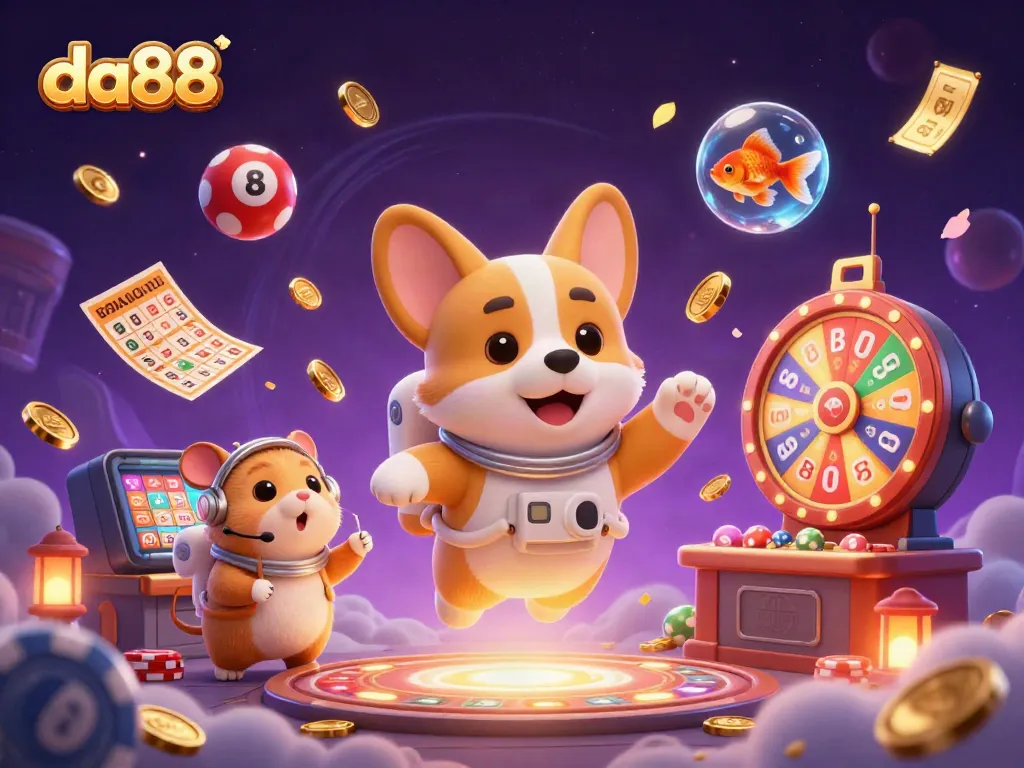Experience thrilling gaming at da88 with a vibrant space-themed casino illustration.