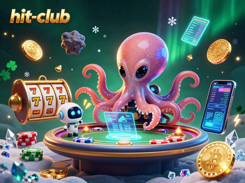 Engage in exciting casino action at hit-club with alien octopus at a holographic table.