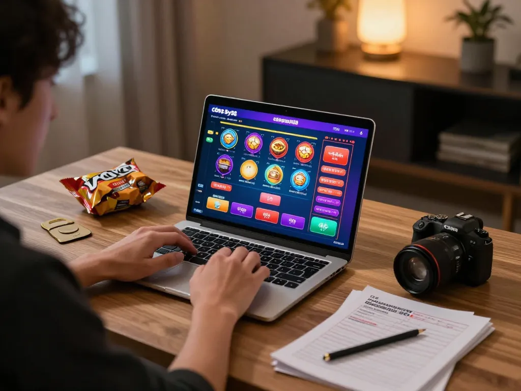 Engaging in betting strategies while discovering Cổng game Sky88 on a laptop in a cozy home setting